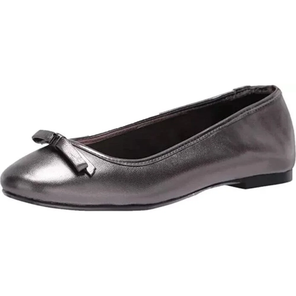 Ted Baker Gunmetal Leather Bow Ballerina Flat Shoe Women's Noraih 40 US 9.5